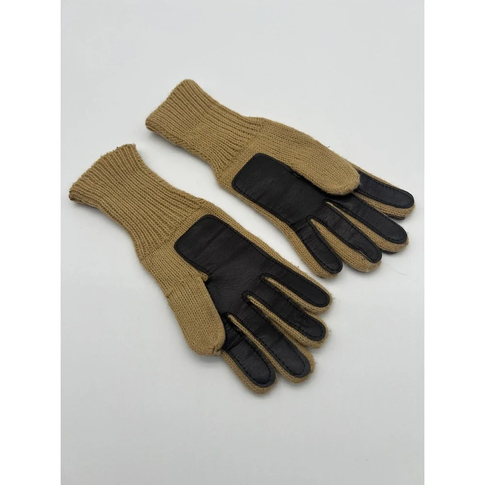 Vintage Leather Knit Back Driving Gloves Brown/Tan Workwear Ranch Unisex